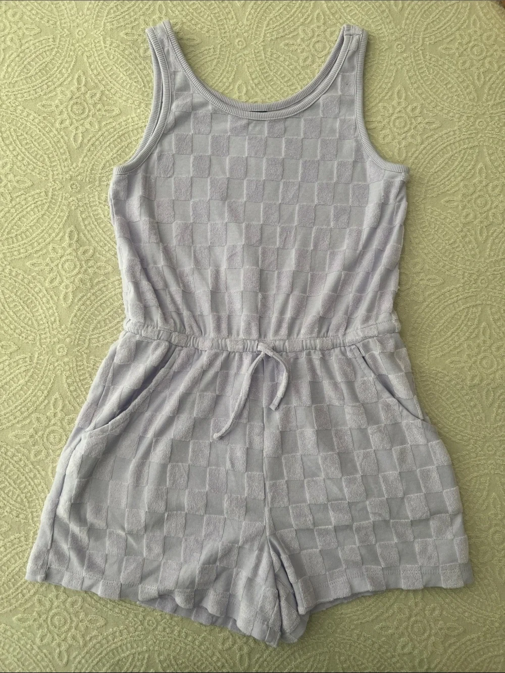 Old Navy Girls Lavender Checker Terry Romper Size L 10/12